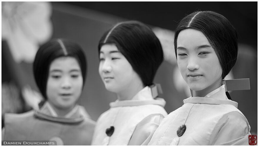 Black and white portrait of participants in the Jidai festival of Kyoto, Japan