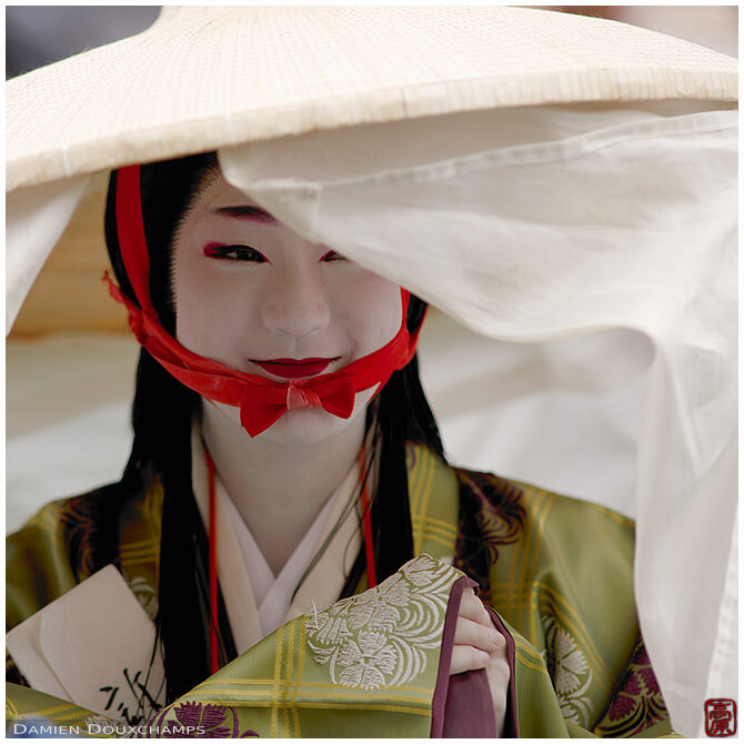 Lady with wide hat and kimono, Jidai festival, Kyoto, Japan