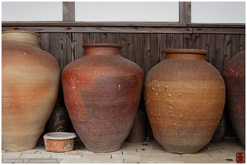Large vases on the grounds of the Seiuemon pottery workshop, Shiga, Japan