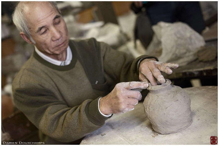 Potter demonstrating his craft, Seiuemon Pottery, Shiga, Japan