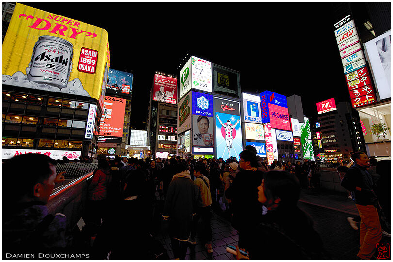 100% advertising in around Dotombori bridge, in popular night life district of Osaka, Japan