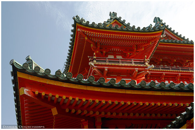 Elaborated roof architecture in Heian-jingu shrine, Kyoto, Japan