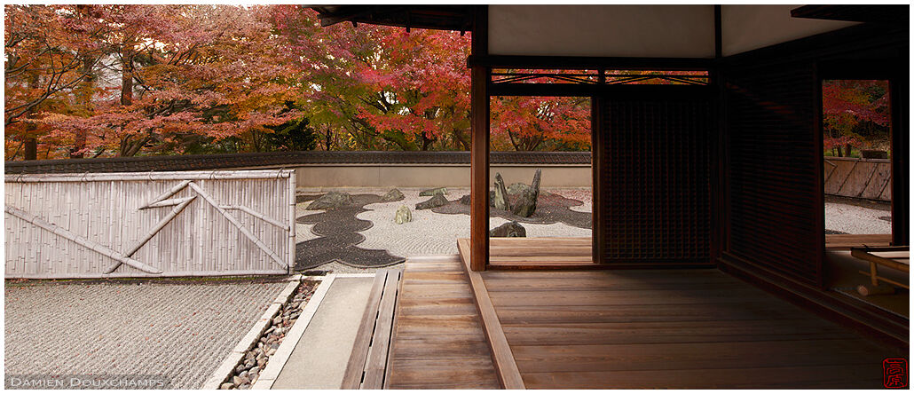 Classic temple architecture and modern rock garden in Ryogin-an temple, Kyoto, Japan