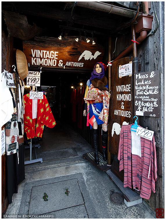 Second-hand vintage kimono shop in Gion, Kyoto, Japan