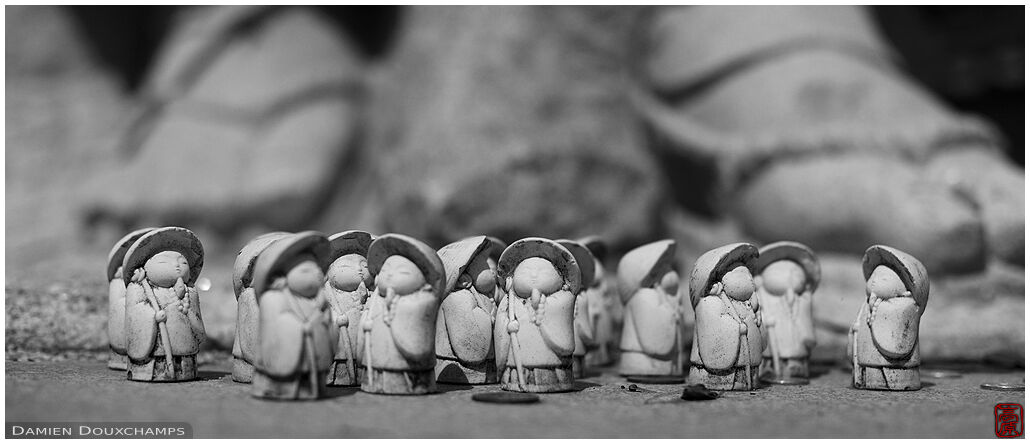 Small pilgrim clay figurines as votive offerings in Oka-dera temple, Nara, Japan