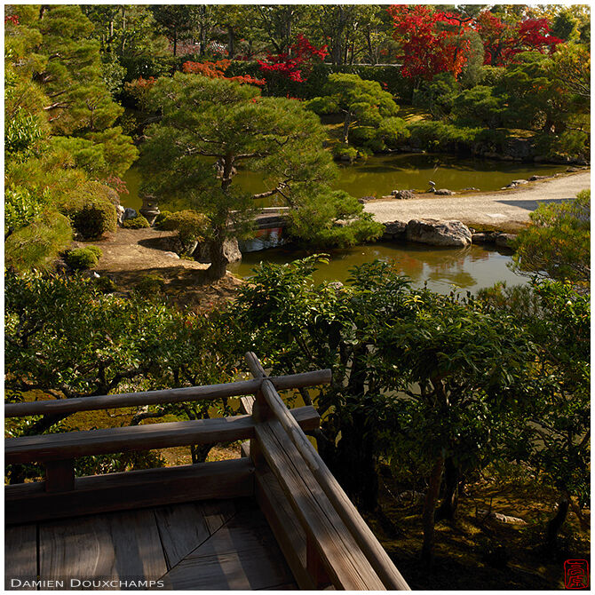 Ninnaji temple pond as seen from its upper hall, Kyoto, Japan