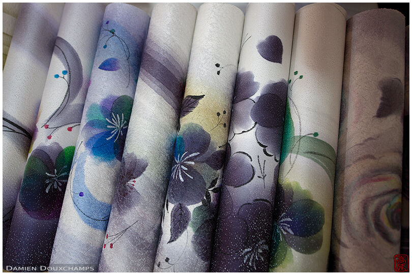 Kimono fabric patterns, Yusa-tei, Kyoto, Japan