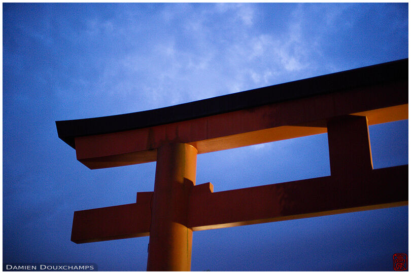 Red torii gate at blue hour, Yasaka-jinja shrine, Kyoto, Japan