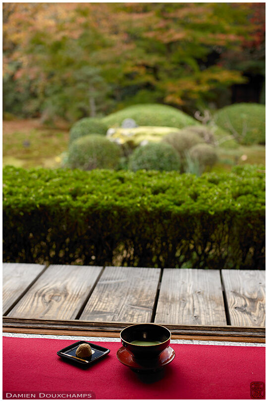 Maccha tea and sweet, Unryu-in temple, Kyoto, Japan