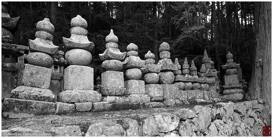 Gorinto grave stones in the forest cemetery of Okunoin, Koyasan, Japan