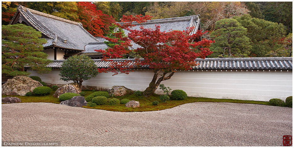 Autumn colours over the exquisite zen garden of Nanzen-ji temple hojo, Kyoto, Japan