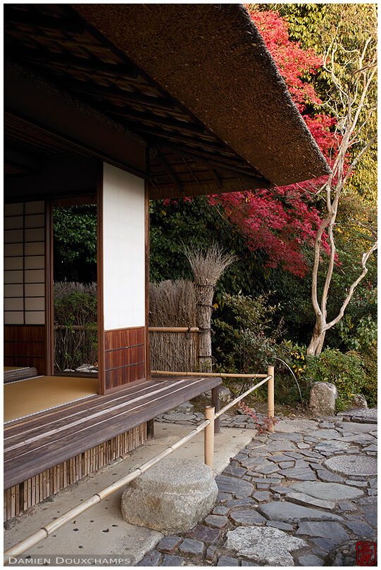 Old tea room with thatched roof, Toji-in temple, Kyoto, Japan