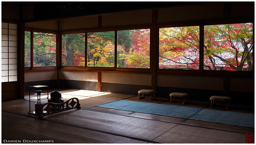 Autumn colors from a tea room of the Shodensanso, Kyoto, Japan