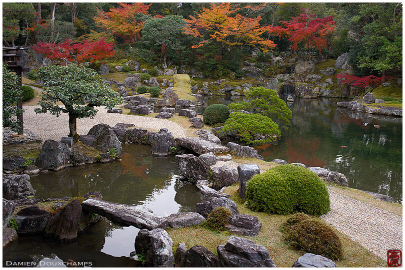 The pond garden of Sanpo-in temple in autumn, Kyoto, Japan