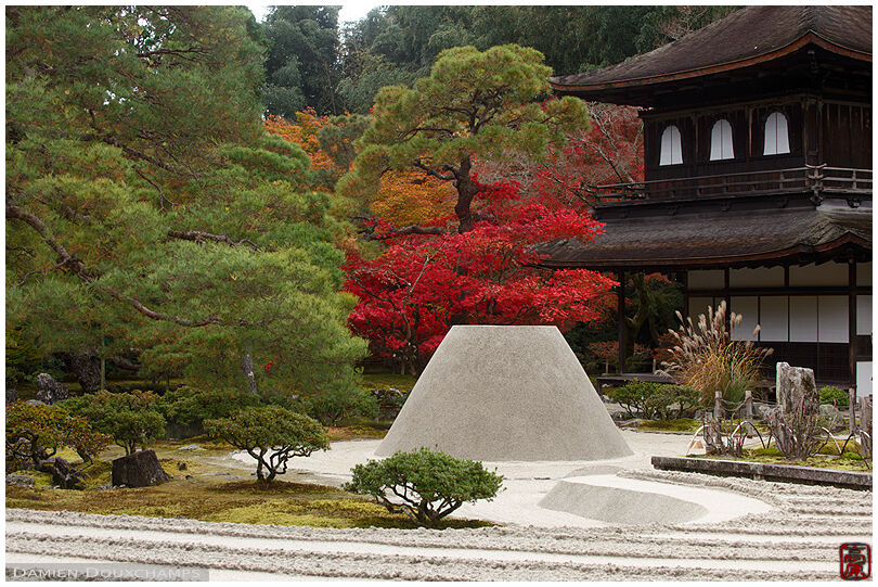 The silver pavilion and its rock garden depicting Mount Fuji erupting, Kyoto, Japan