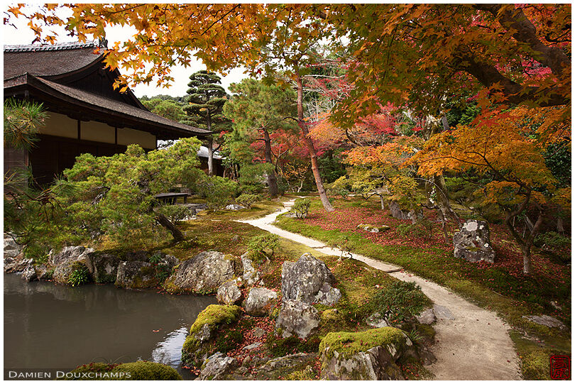 Path winding through Japanese garden in Ginkaku-ji temple, Kyoto, Japan