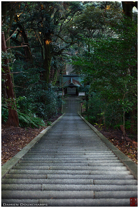 The long flight of stairs leading to the Toyotomi Hideyoshi mausoleum, Kyoto, Japan
