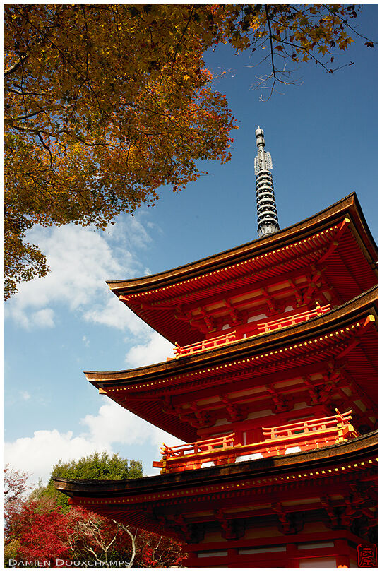 Kiyomizudera temple little red pagoda in autumn, Kyoto, Japan