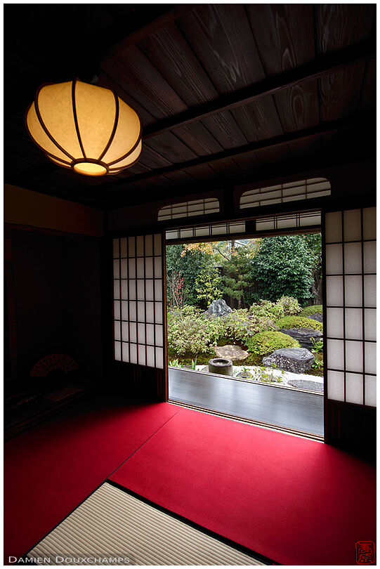 Tea room with view on Japanese garden, Reigen-ji temple, Kyoto, Japan