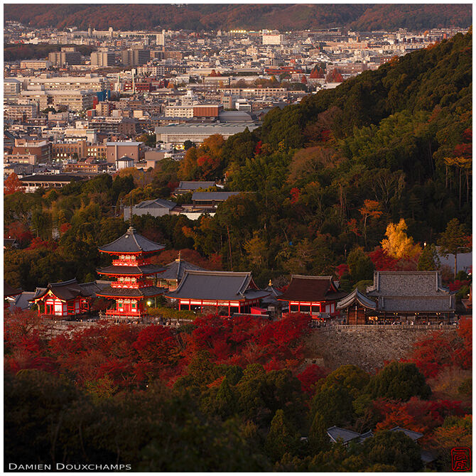 Last evening light on the Kiyomizudera temple complex in Kyoto, Japan