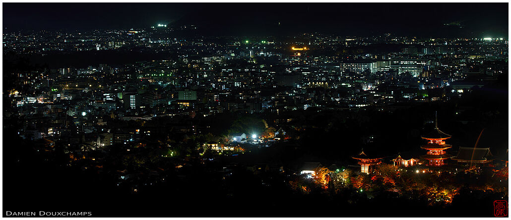Aerial view of the Kiyomizudera temple complex and Kyoto city, Japan