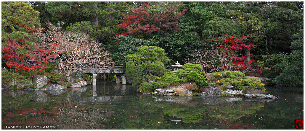 Pond with island and stone lantern, Imperial Palace Goshō, , Kyoto, Japan