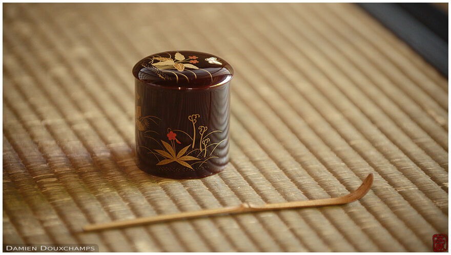 Exquisite tea box and bamboo utensil, Shodensanso, Kyoto, Japan