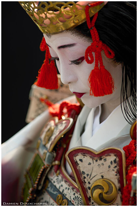 Portrait of female warrior Tomoe Gozen during the Jidai festival, Kyoto, Japan
