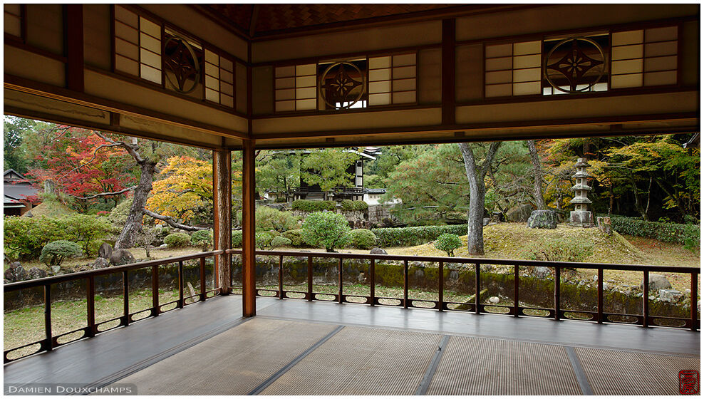 Muted early autumn colours from tea room in Shodensanso, Kyoto, Japan