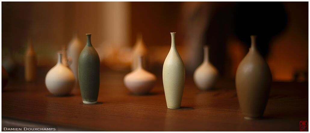 Vases in shop window, Gion district, Kyoto, Japan