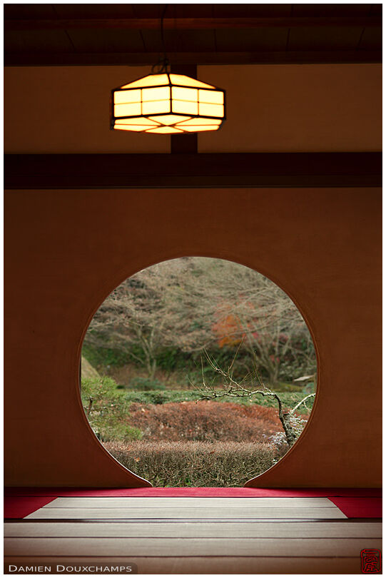 The round door/window of Meigetsu-in temple, Kamakura, Japan