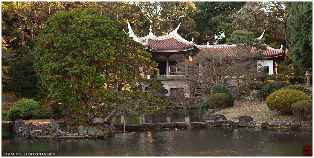 Chinese pavilion in the Shinjuku Gyoen garden, Tokyo, Japan