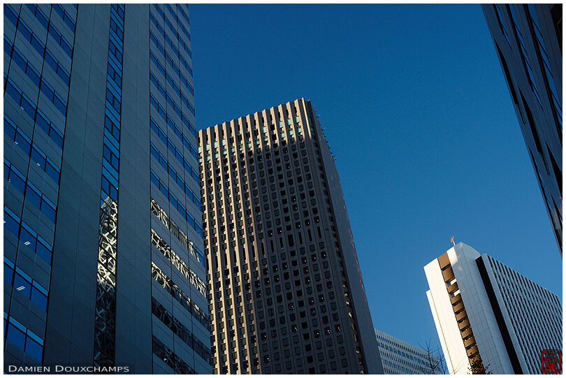 Skyscrapers and perfectly blue sky over the Shinjuku district of Tokyo, Japan
