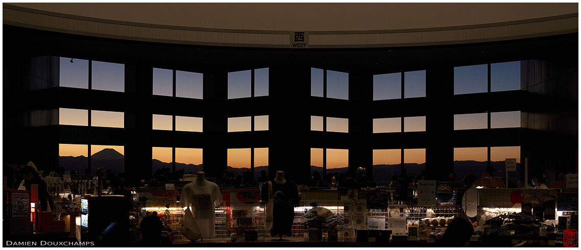 Sunset on Mount Fuji from the Tokyo Government towers observation floor, Shinjuku, Japan