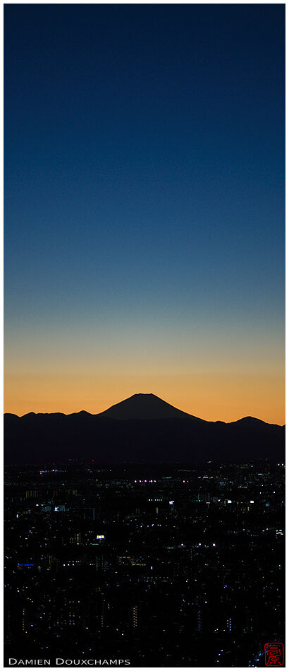 Last light on mount Fuji and Tokyo city