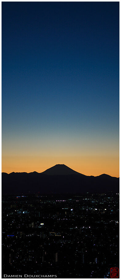 Last light on mount Fuji and Tokyo city