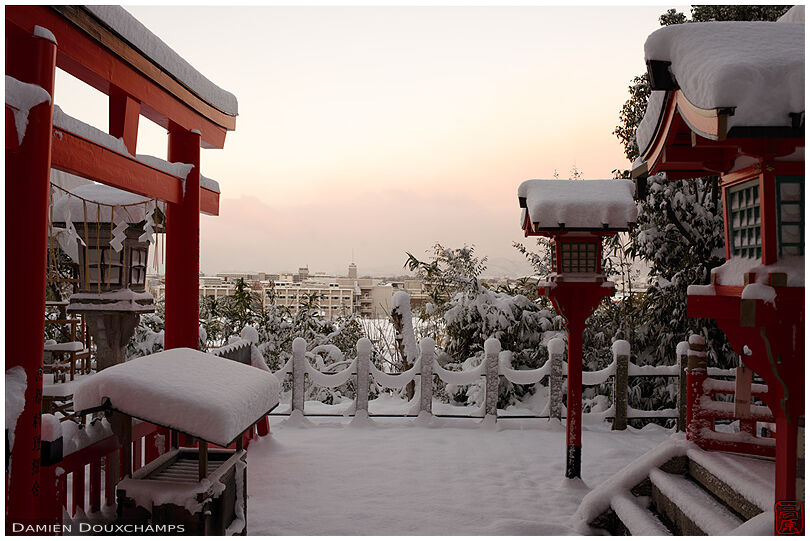 Early morning after thick snowfall in a small sub-shrine of Yoshida-jinja, Kyoto, Japan