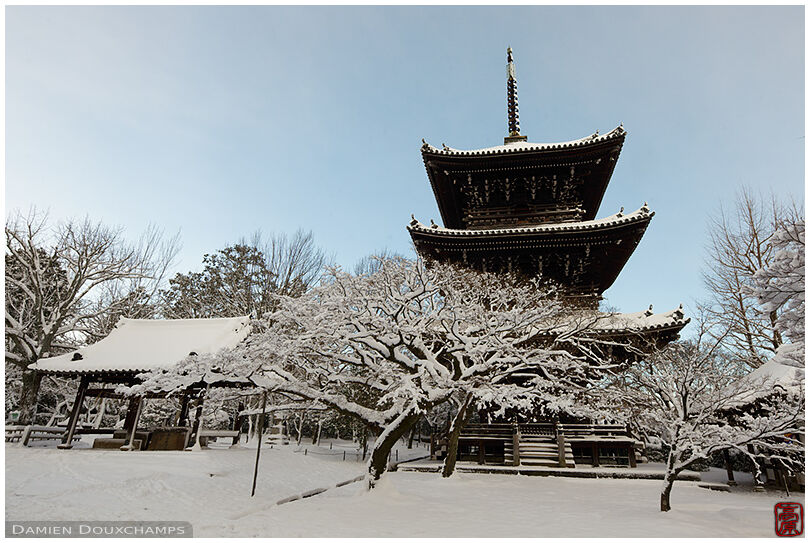 Shinyo-do temple pagoda in winter, Kyoto, Japan