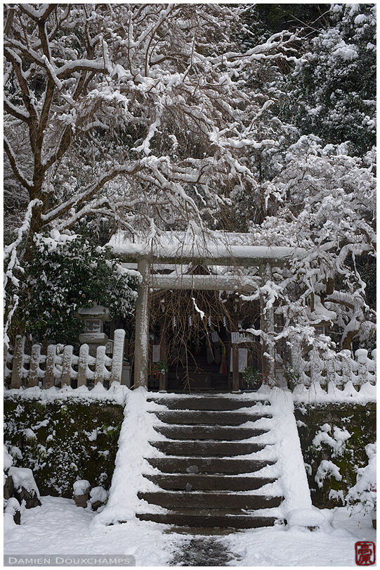 Snow cover on Otoya-jinja shrine, Kyoto, Japan