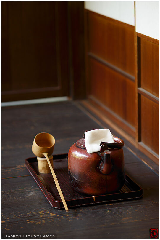 Tea set after tea ceremony, Shodensan-so, Kyoto, Japan