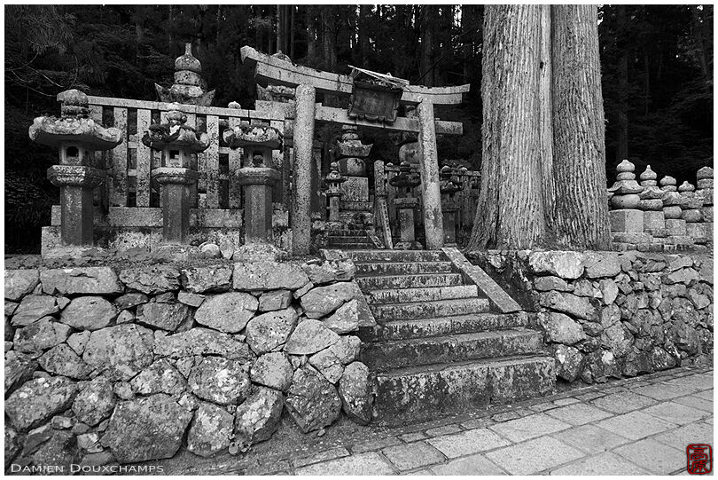 Torii gate at entrance of family grave, Okunoin cemetery, Koya-san, Japan