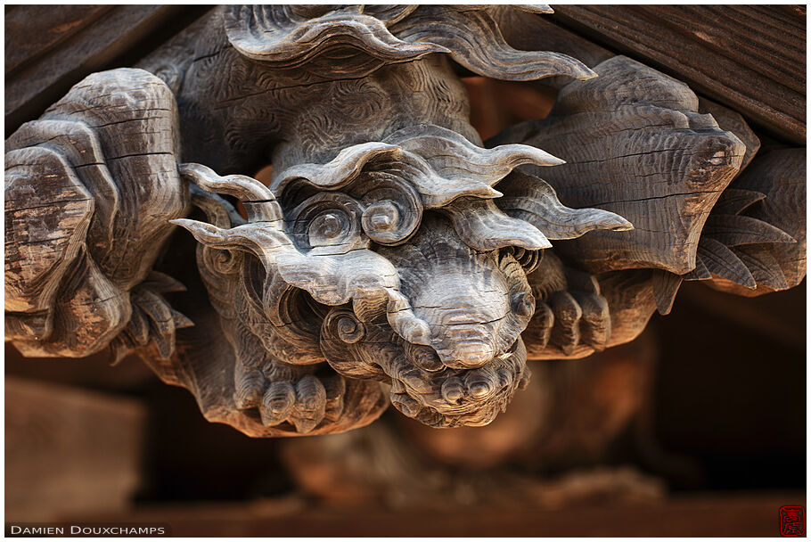 Detail of demon wooden sculpture, Henkoko-in temple, Koyasan, Japan