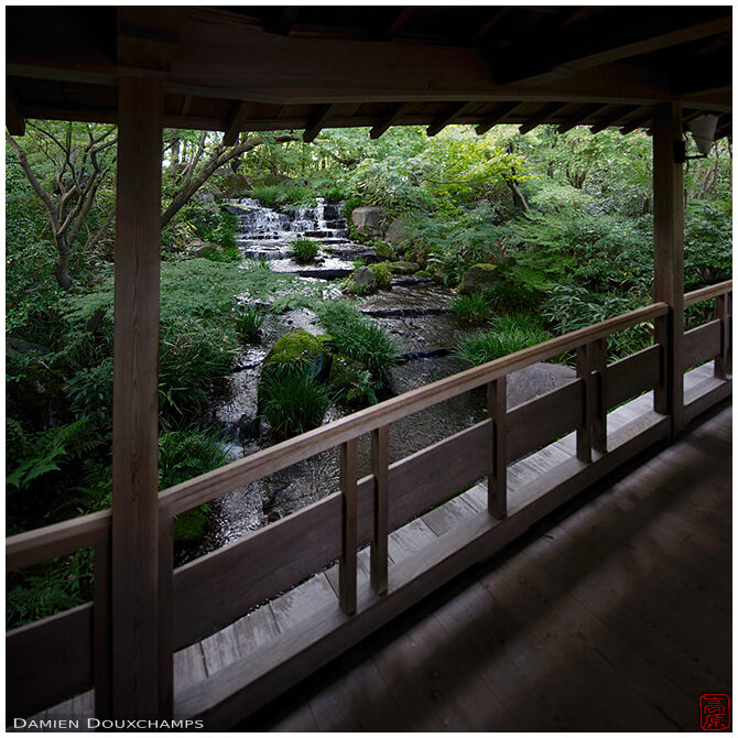 Covered bridge over stream in Koko-en garden, Hyogo, Japan