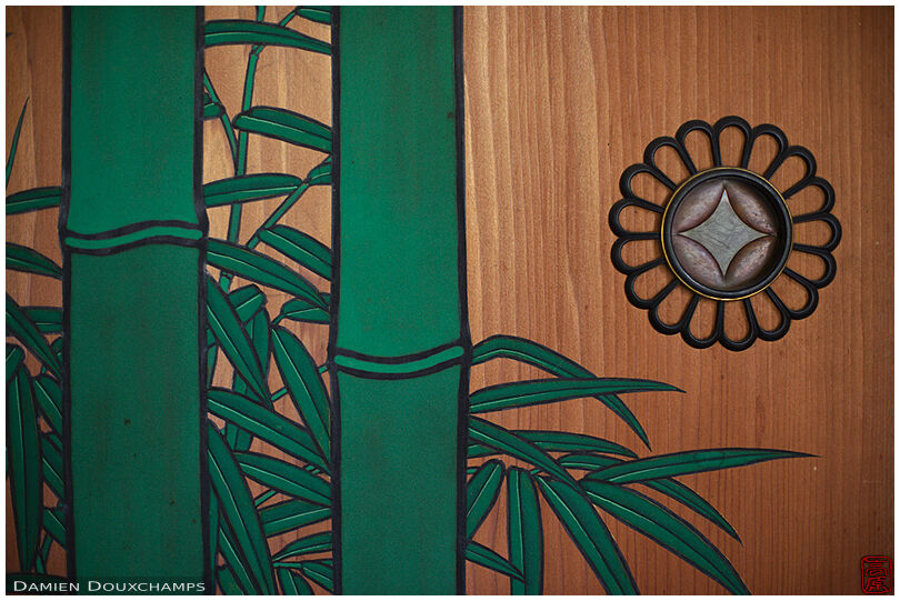 Bamboo painting on a door in Shodensanso, Kyoto, Japan