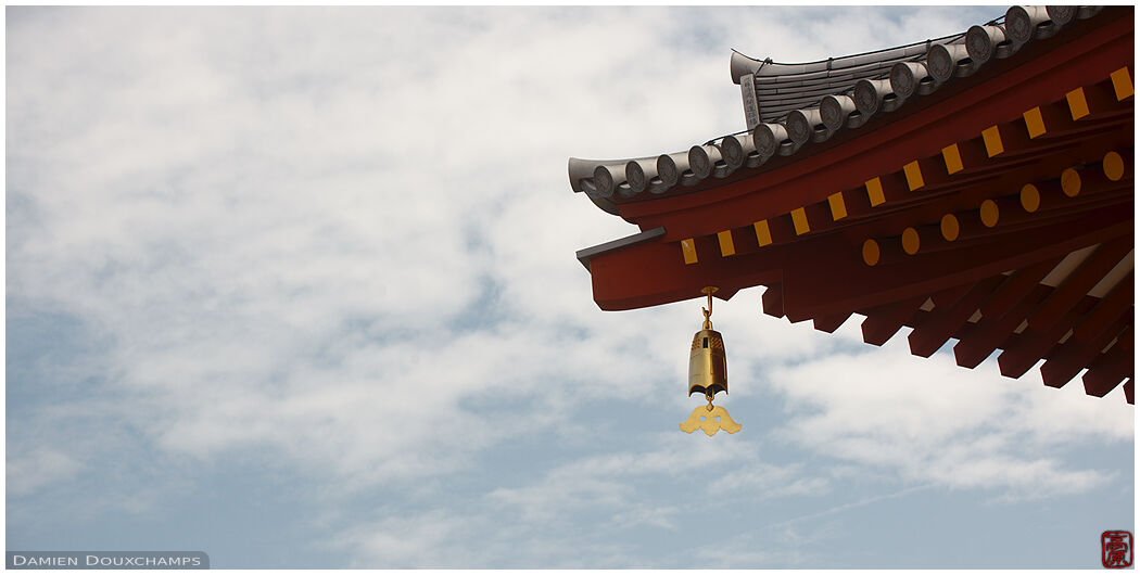 Golden lantern and temple roof lines, Yokushi-ji, Nara, Japan