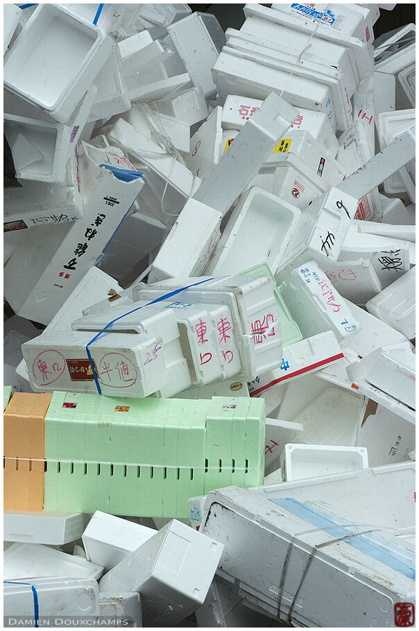 Tons of polystyrene in Tsukiji Fish Market in Tokyo