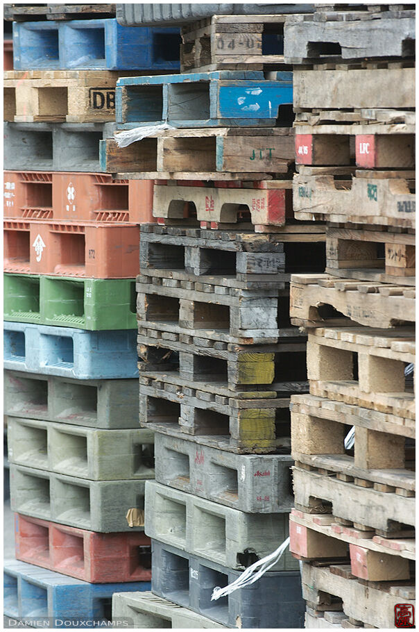 An assortment of palettes in Tsukiji market, Tokyo