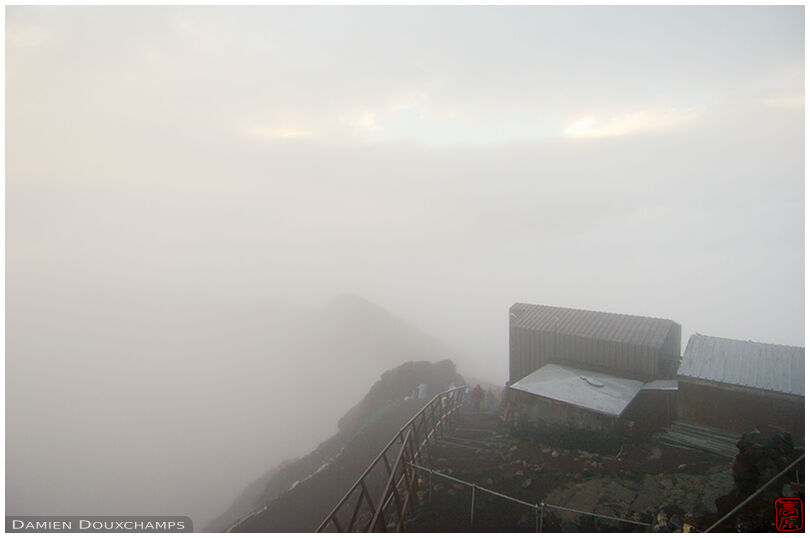 The summit of Fuji-san and its weather station at sunrise