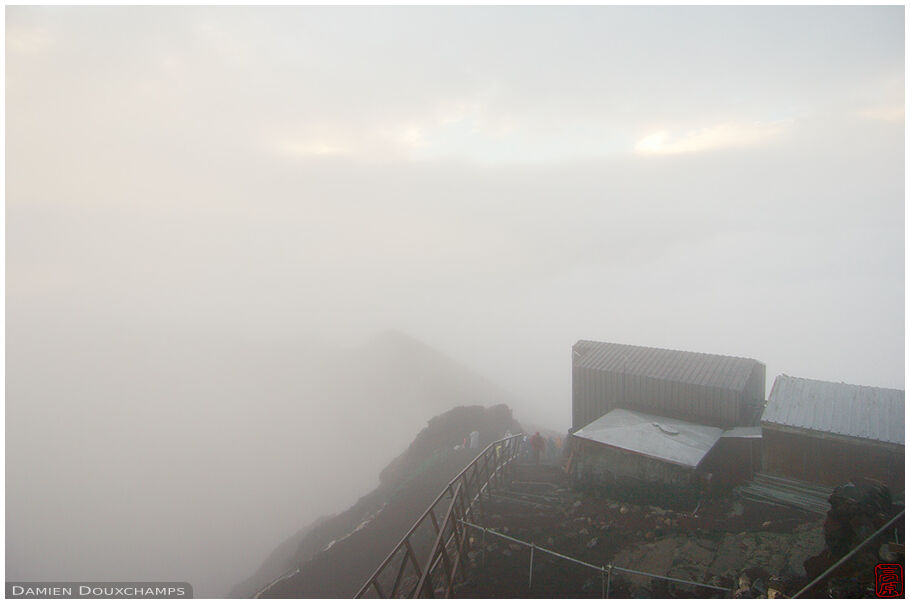 The summit of Fuji-san and its weather station at sunrise