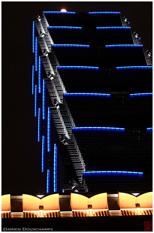 Taipei 101 at night in its blue dress